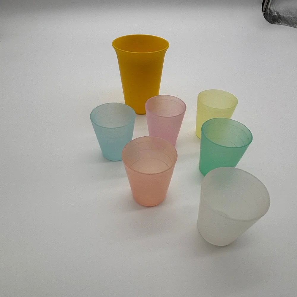 TupperWare Set of 7‎ Colorful Plastic Shot Glasses Party Drinking Tumblers